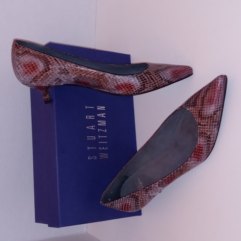 Stuart Weitzman Merlot Pearl Python Heels - image 1